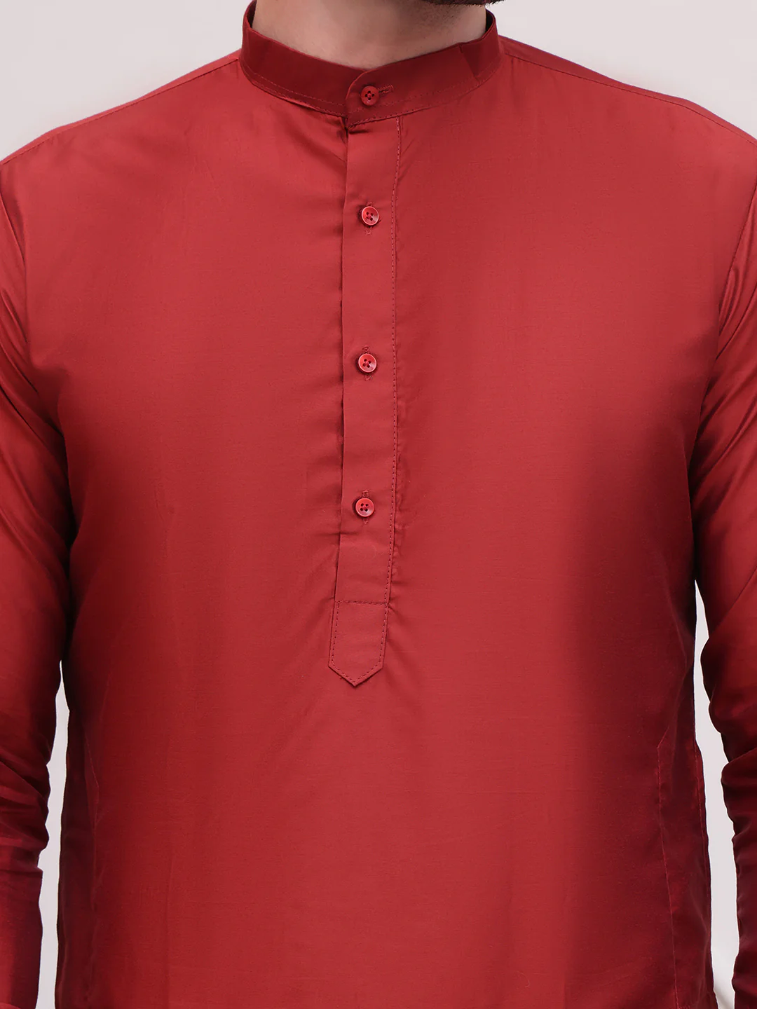 Kurta Pajama Set Solid Color Indian Clothing for Men (Maroon) - Image 8