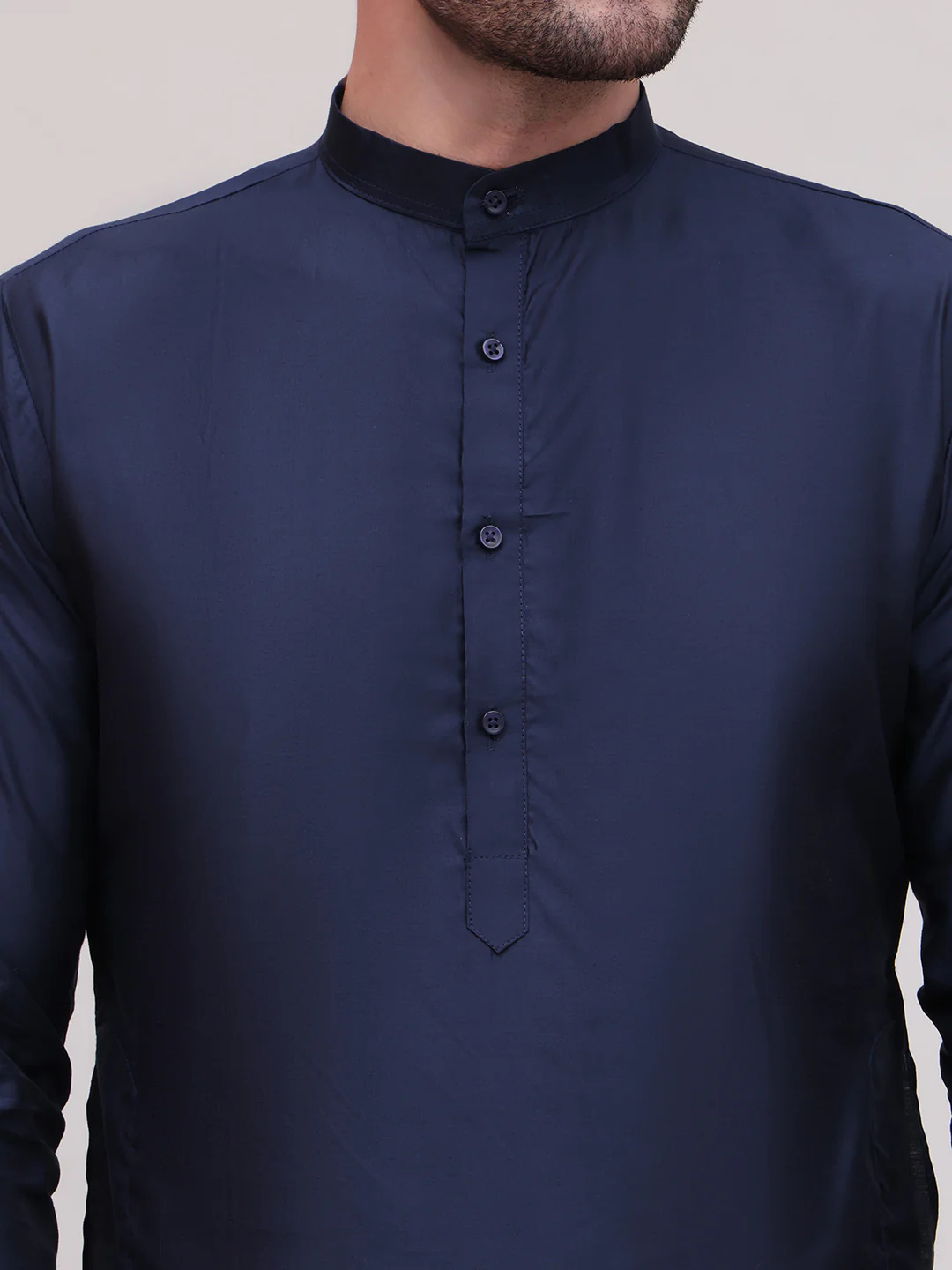 Kurta Pajama Set Solid Color Indian Clothing for Men (Navy Blue) - Image 8
