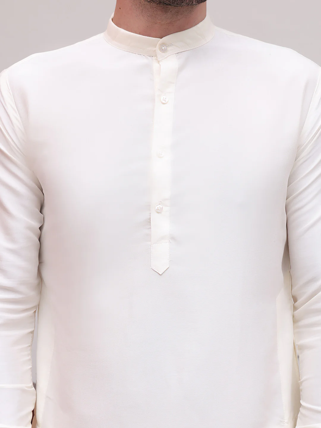 Kurta Pajama Set Solid Color Indian Clothing for Men (Off-White) - Image 8