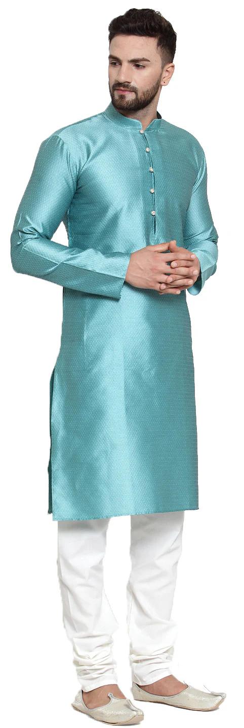 Kurta Pyjama Men Ethnic Wear Indian Clothes Party Wear (Sky Blue) - Image 2