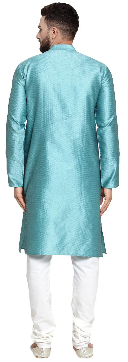 Kurta Pyjama Men Ethnic Wear Indian Clothes Party Wear (Sky Blue) - Image 4