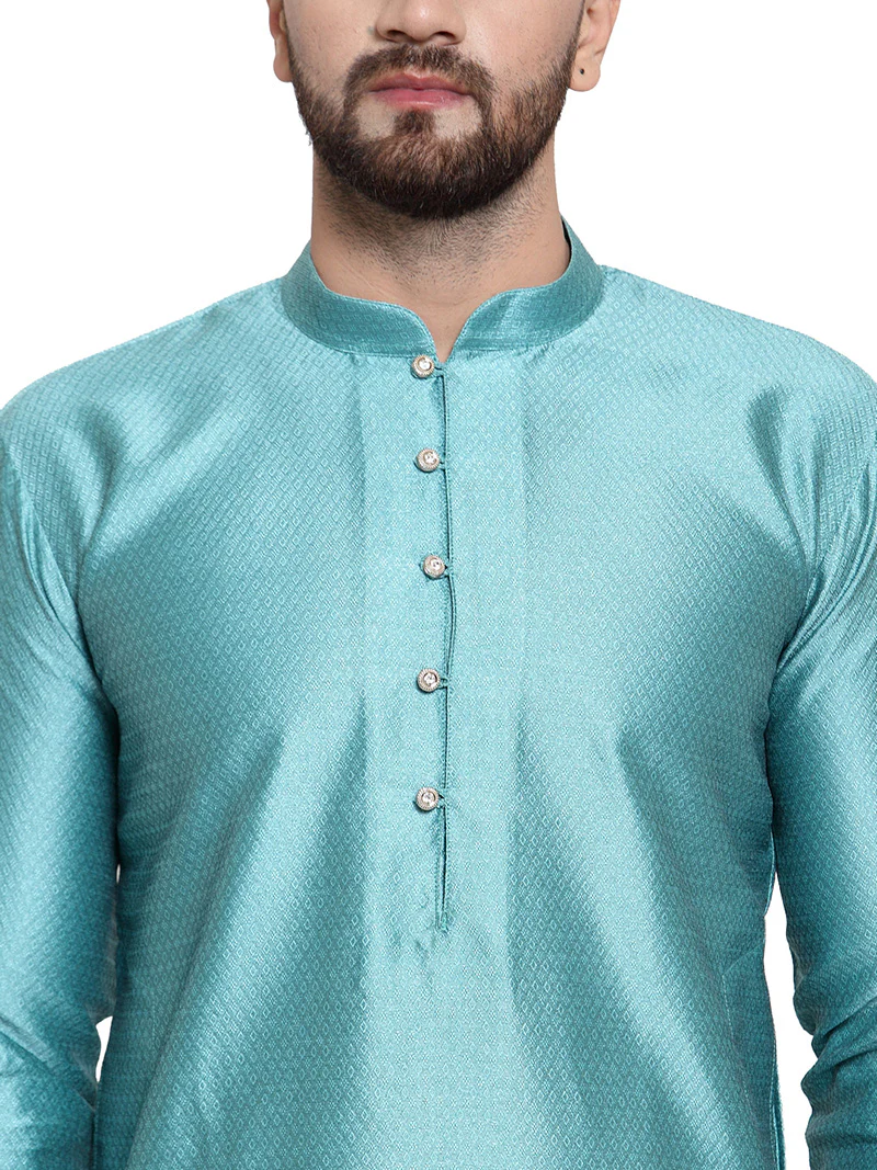 Kurta Pyjama Men Ethnic Wear Indian Clothes Party Wear (Sky Blue) - Image 5