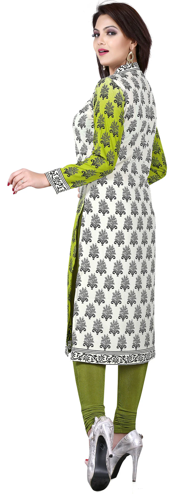 Kurti Top Long Tunic Womens Printed Blouse India Clothing (Green) - Image 2