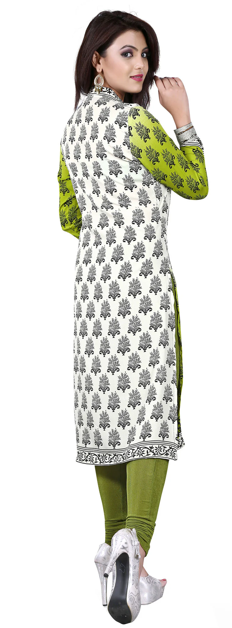 Kurti Top Long Tunic Womens Printed Blouse India Clothing (Green) - Image 3