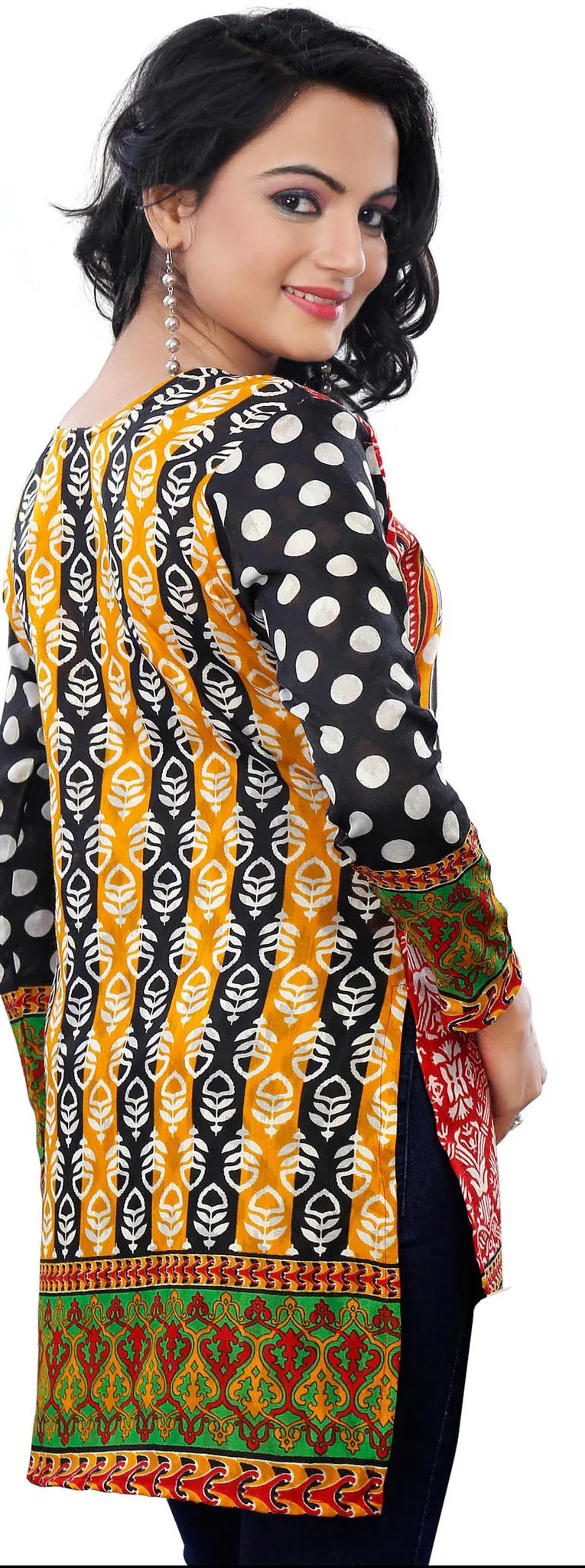 Kurti Top Long Tunic Womens Printed Cotton Blouse India Clothing (Black) - Image 2