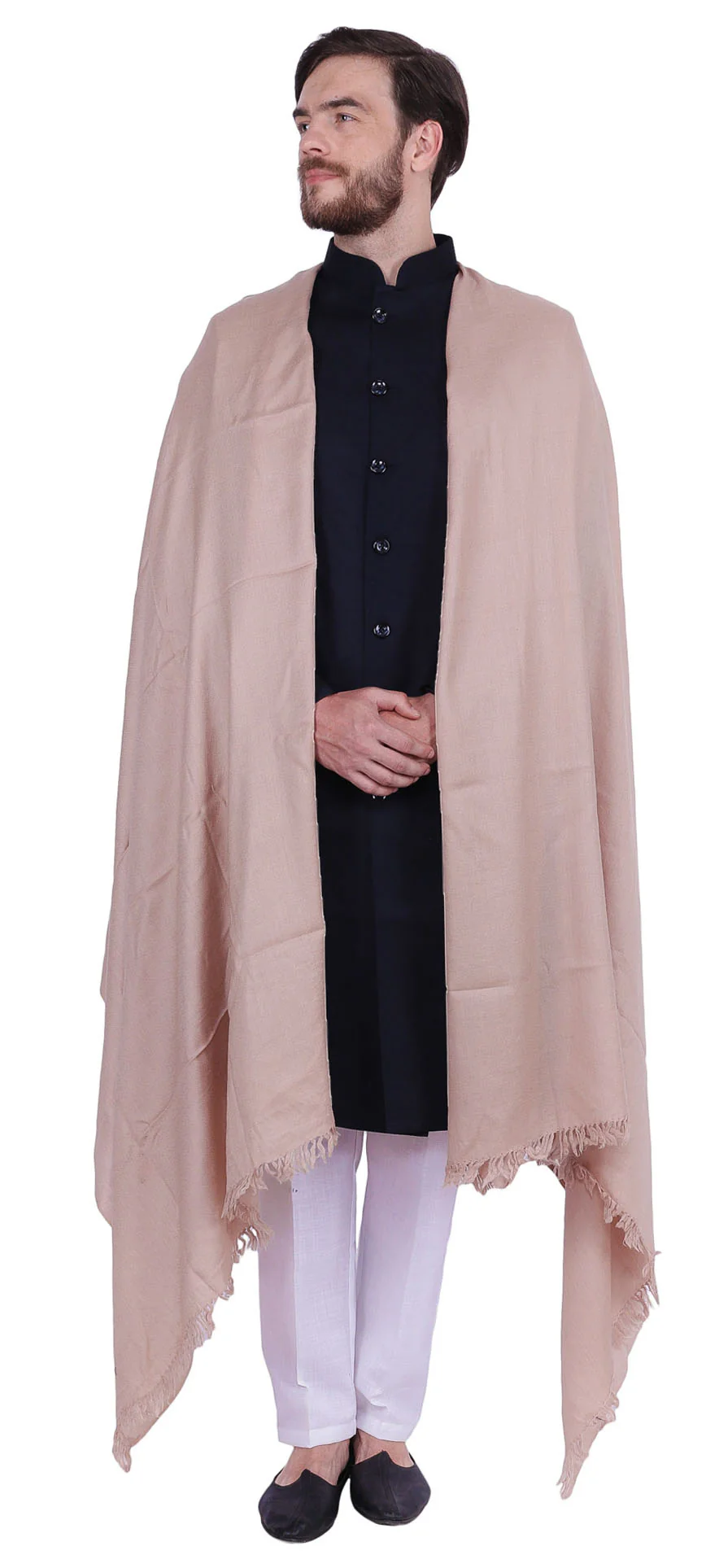 Large Prayer Shawl Pure Wool Wrap India Clothing Men Women (Brown) - Image 2
