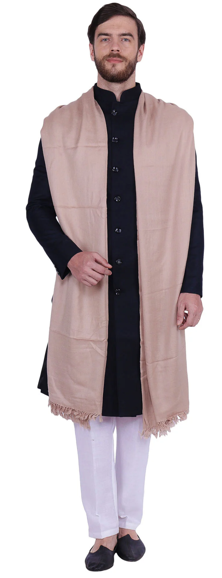 Large Prayer Shawl Pure Wool Wrap India Clothing Men Women (Brown) - Image 4