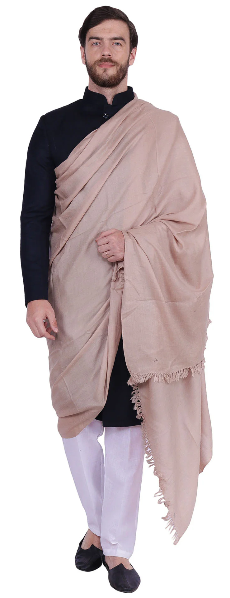 Large Prayer Shawl Pure Wool Wrap India Clothing Men Women (Brown) - Image 5