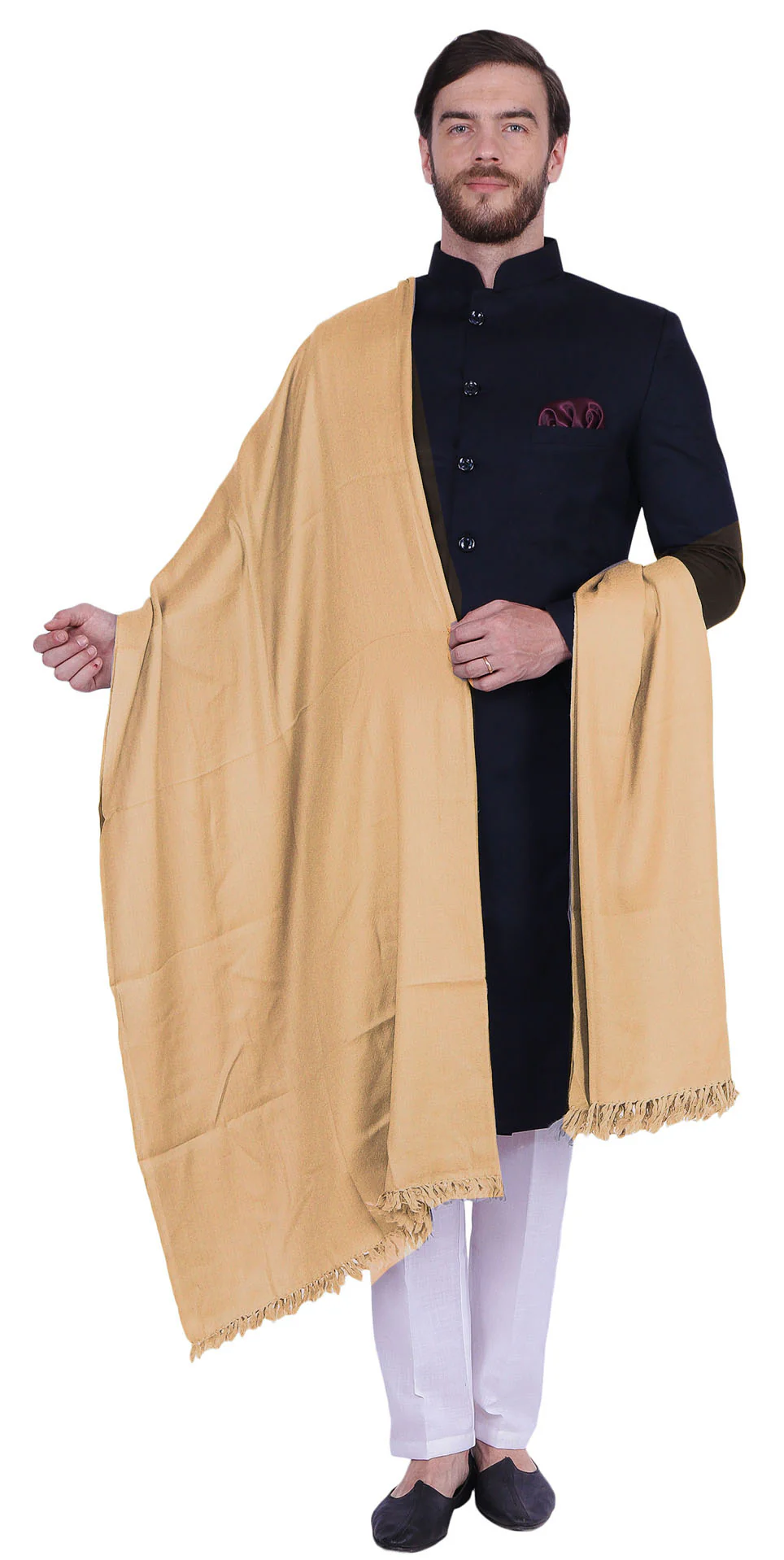 Large Pure Wool Prayer Shawl Indian Wrap Mens Winter Clothing (Brown)