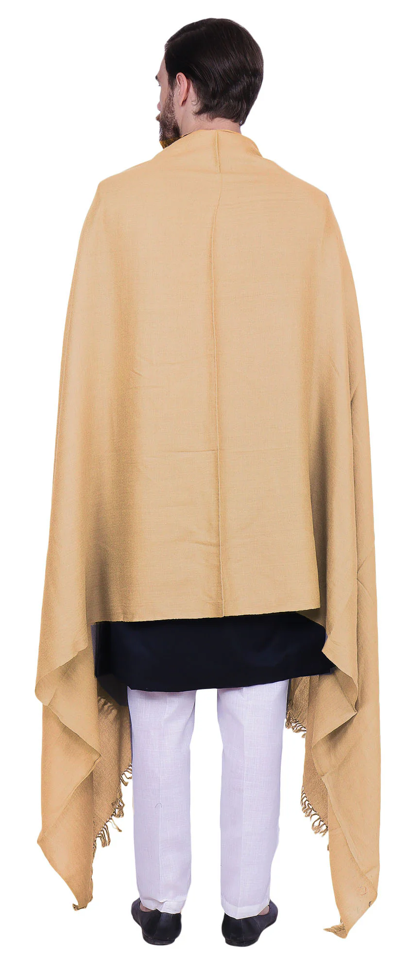 Large Pure Wool Prayer Shawl Indian Wrap Mens Winter Clothing (Brown) - Image 2