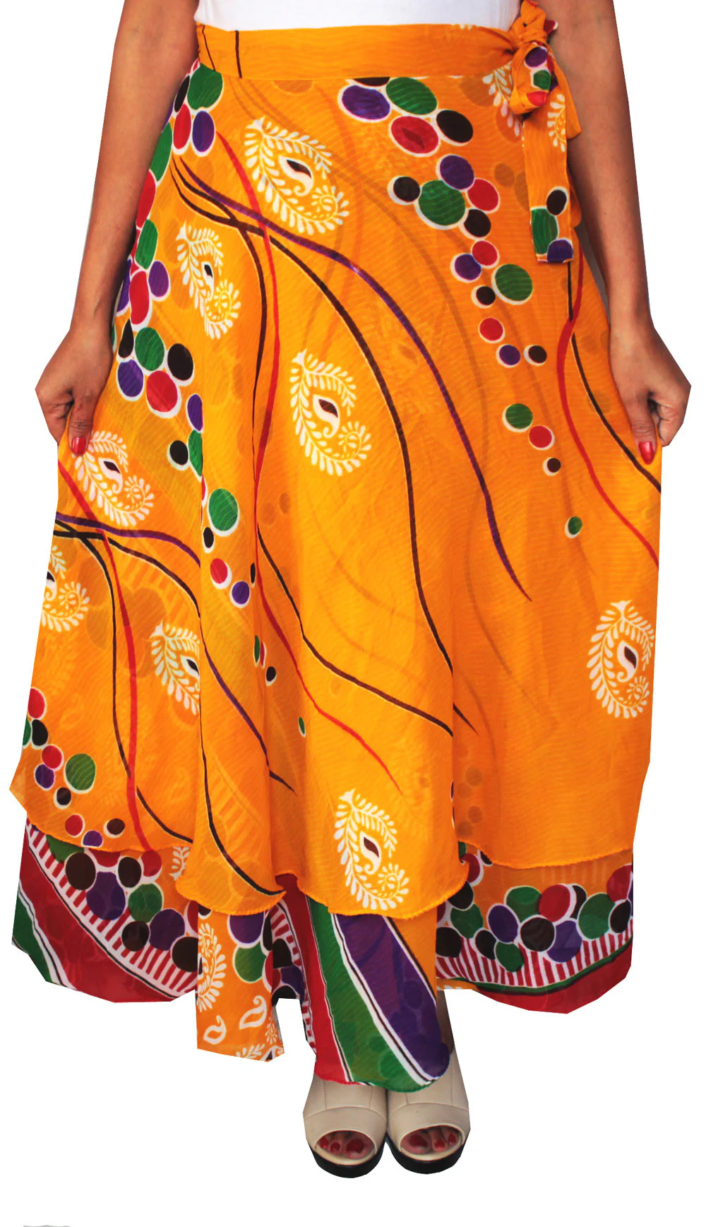 Long Beach Wrap Indian Skirt Womens India Clothes (Orange) - Image 2