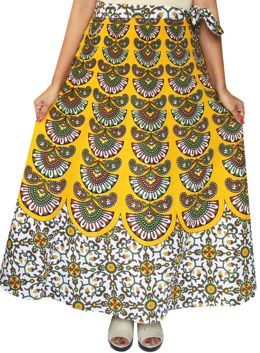 Long Cotton Women's Wrap Around Skirts from India (Yellow, One Size) - Image 2