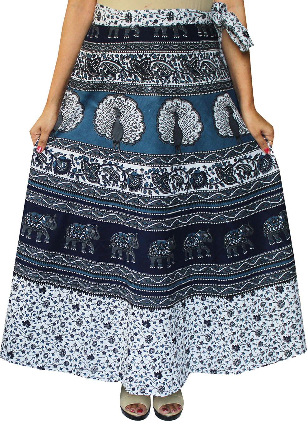 Long Cotton Women's Wrap Around Skirts from India (Blue, One Size) - Image 2