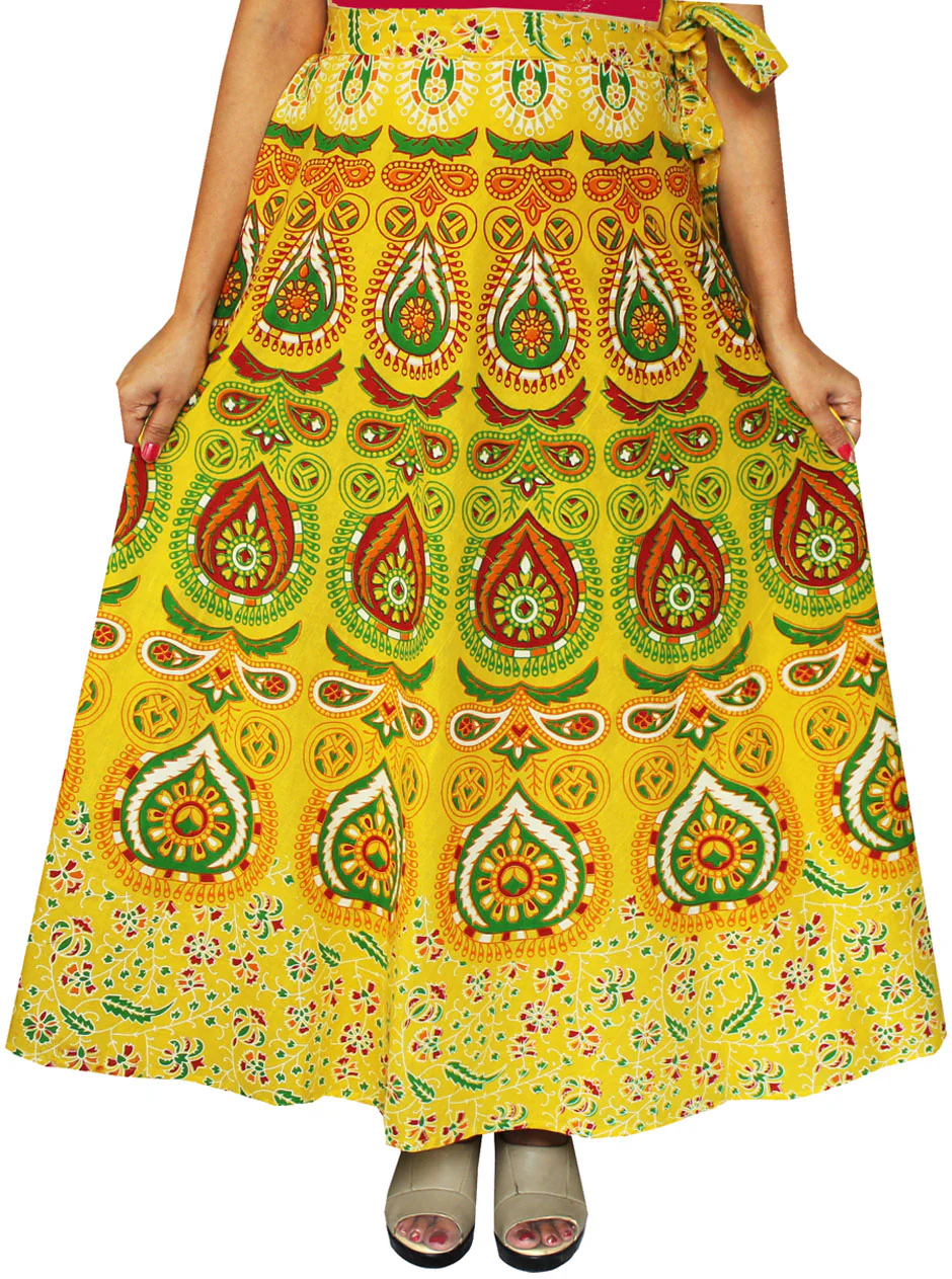 Long Cotton Women's Wrap Around Skirts from India (Yellow, One Size) - Image 2