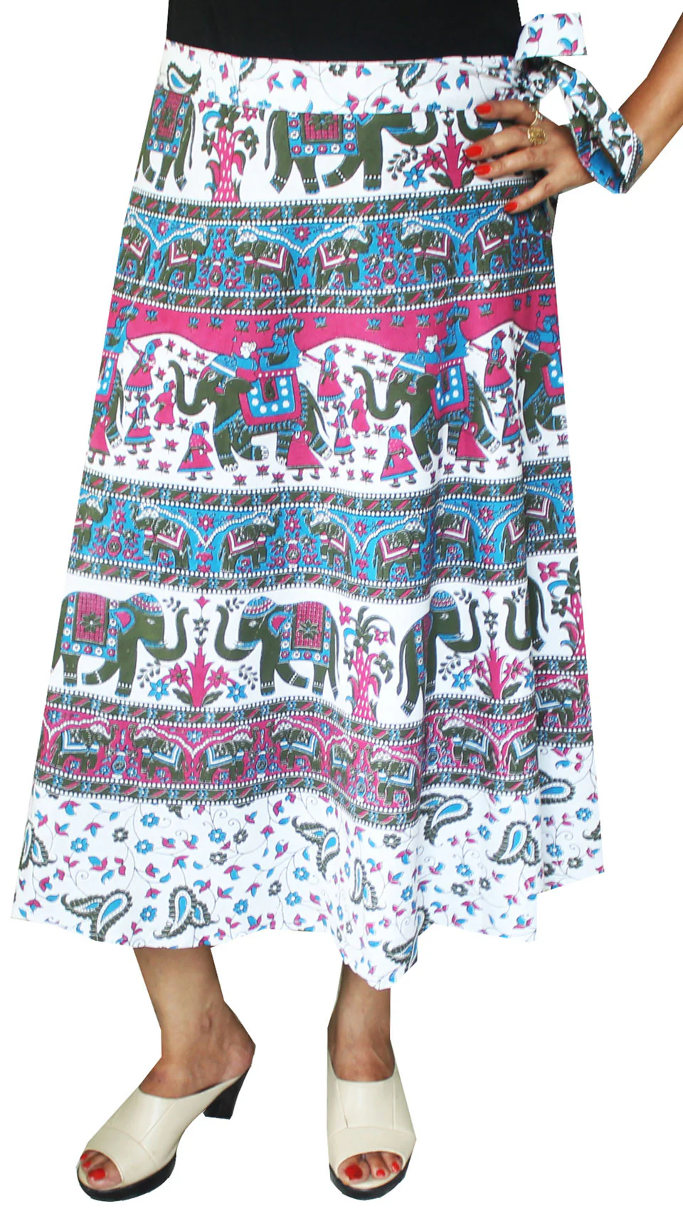 Long Cotton Wrap Around Skirts from India Women (Off-white) - Image 2