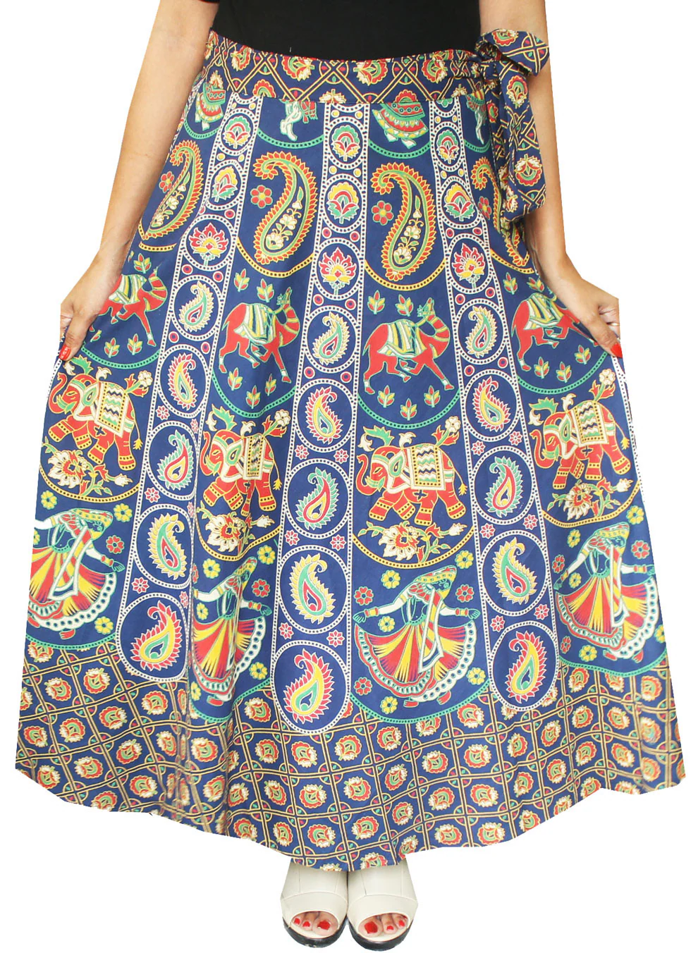 Long Cotton Wrap Around Skirts India Women (Blue) - Image 2