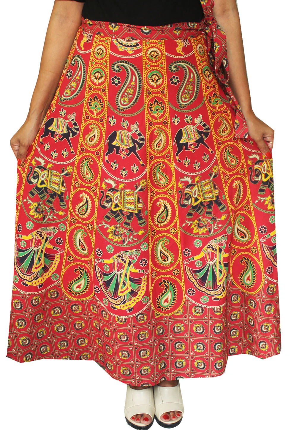 Long Cotton Wrap Around Skirts India Women (Red) - Image 2