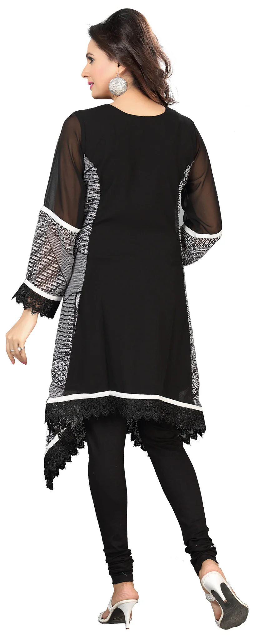 Long India Tunic Top Womens Kurti Embroidered Georgette Indian Clothing (Black) - Image 2