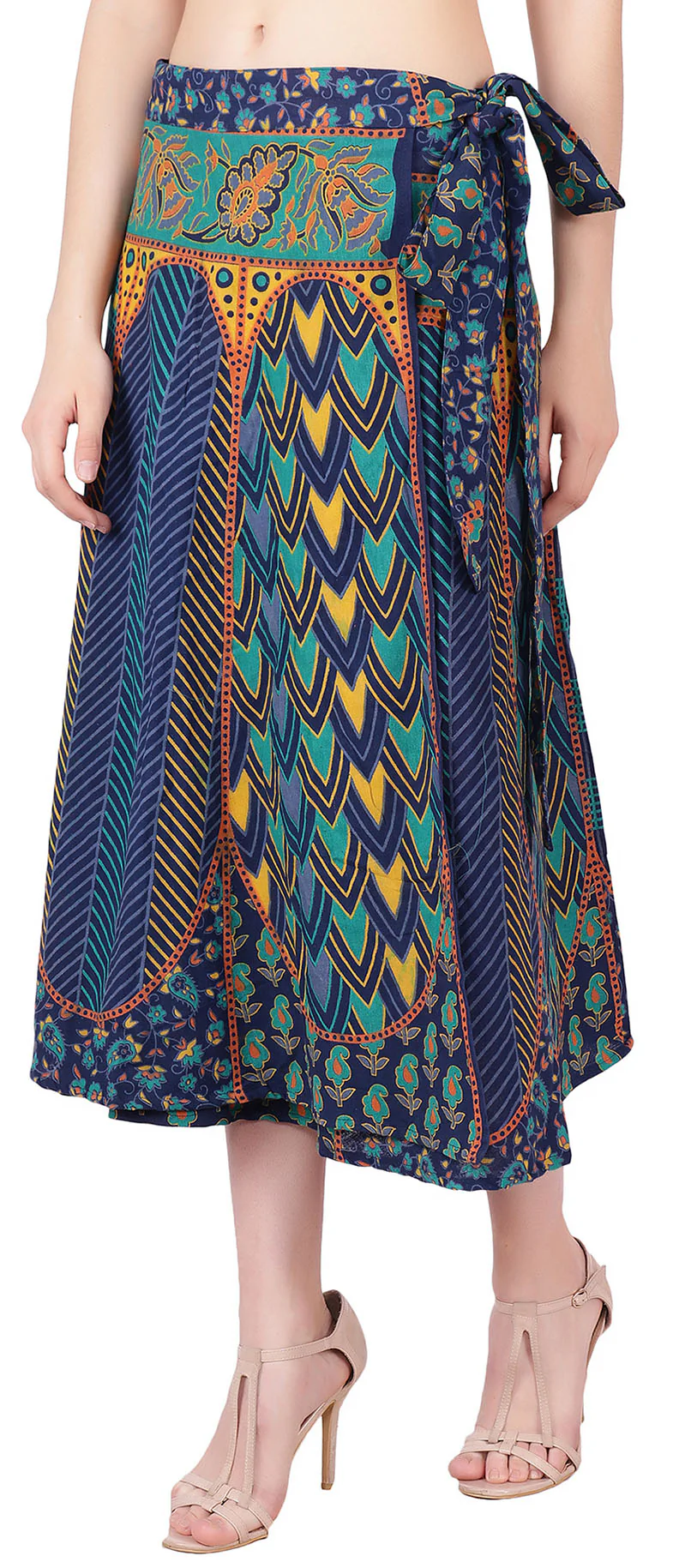Long India Wrap Around Skirt Women's Cotton Indian Clothing (Blue, One Size) - Image 2