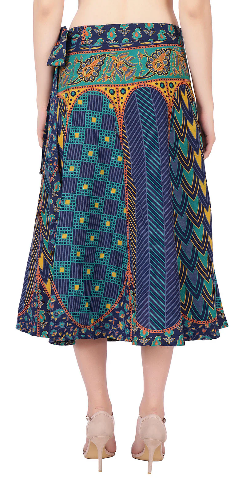 Long India Wrap Around Skirt Women's Cotton Indian Clothing (Blue, One Size) - Image 3