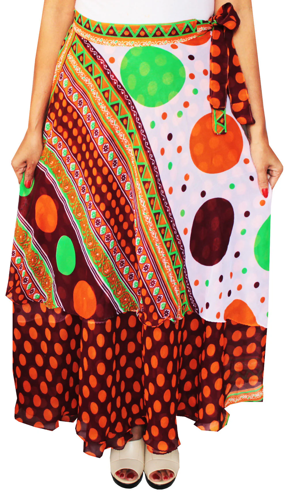 Long Indian Skirt Womens Wrap Around India Clothing (Brown) - Image 2