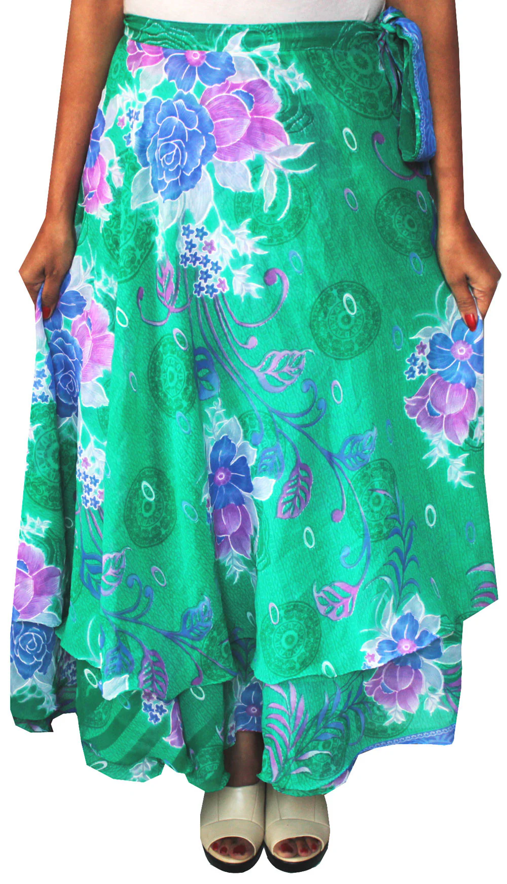 Long Indian Skirt Womens Wrap Around India Clothing (Green) - Image 2