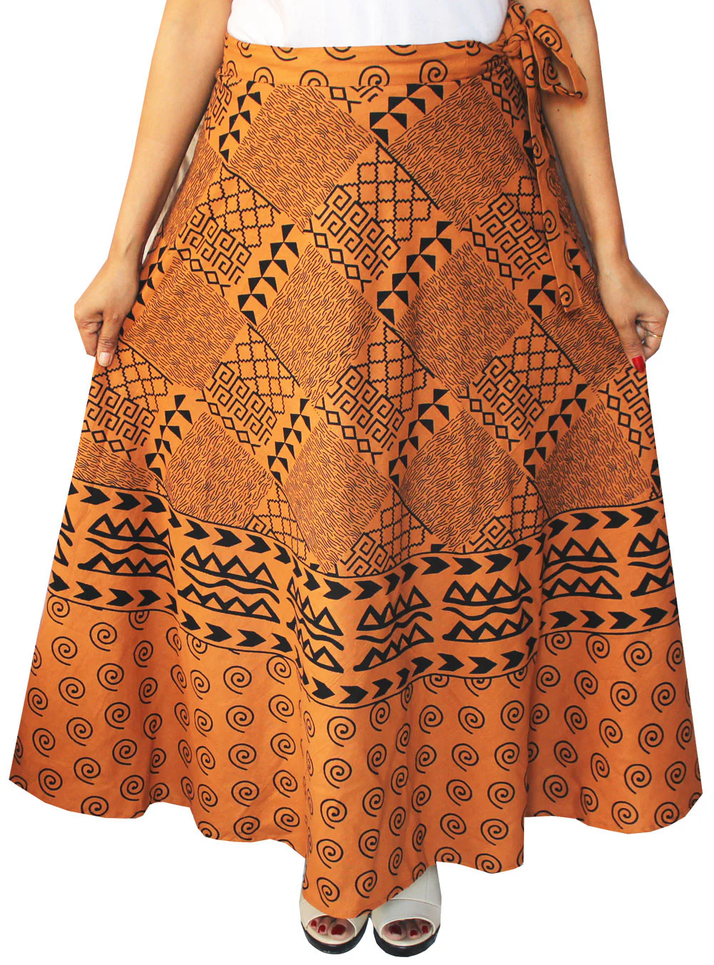 Long Indian Skirt Wrap Around Womens Cotton Clothing (Amber) - Image 2