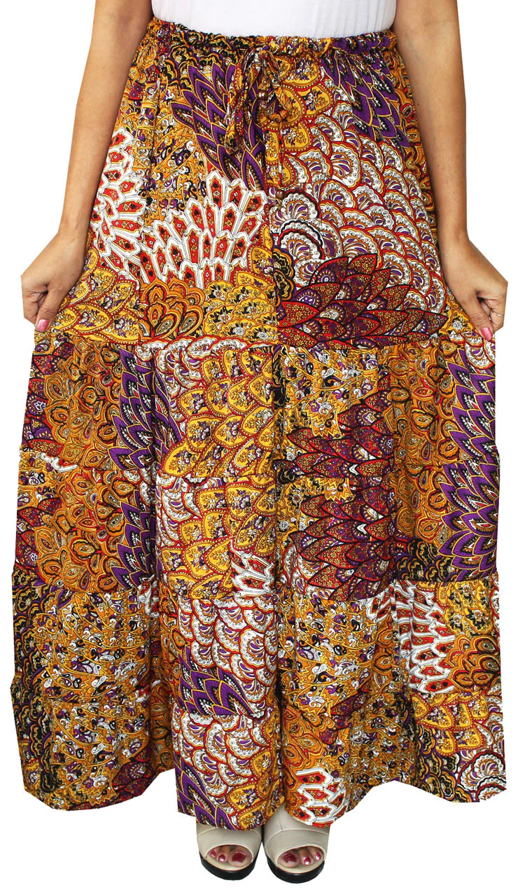Long Indian Womens Printed Skirt India Apparel (Yellow) - Image 2