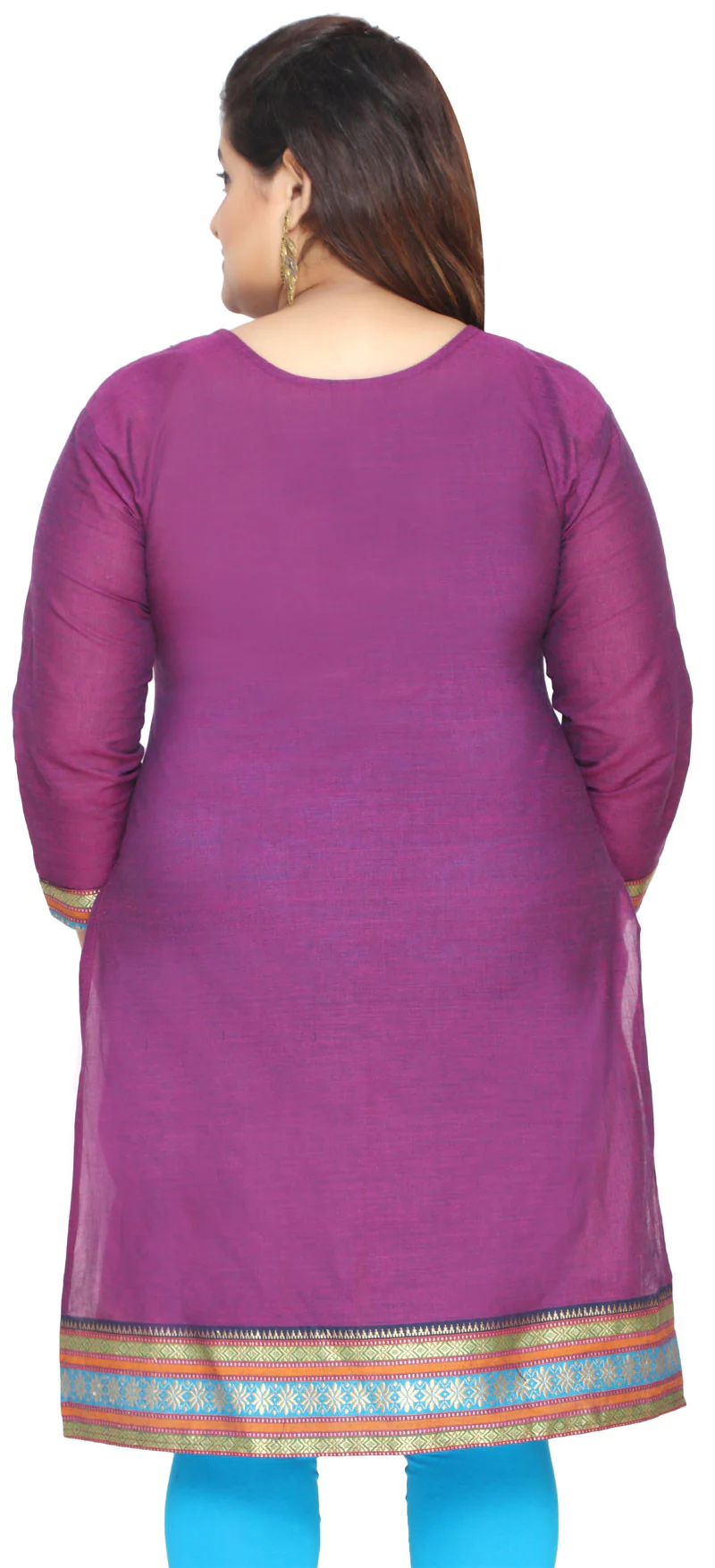 Long Kurti Womens Embroidered Plus Size Indian Clothes (Purple) - Image 3