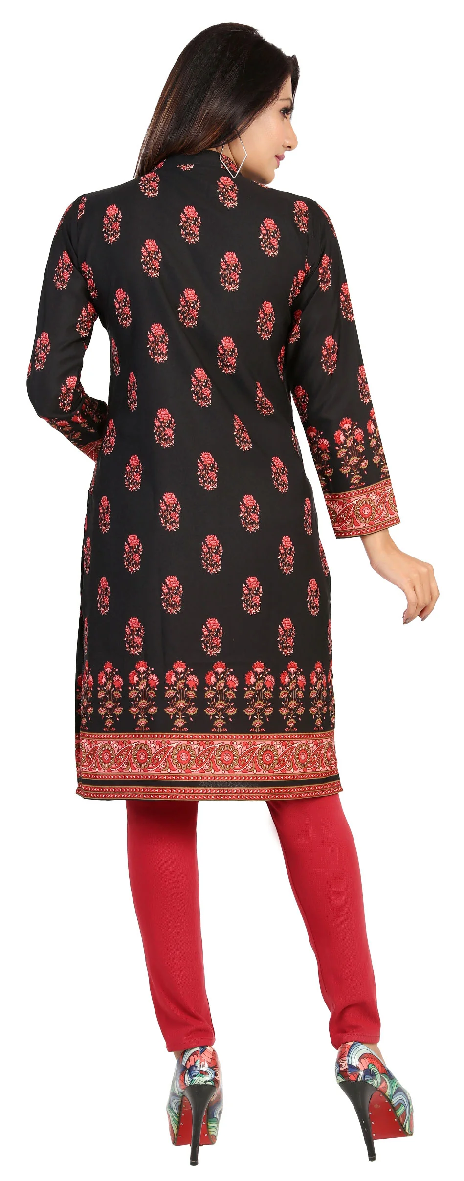 Indian Kurtis for Women Long Tunic Kurta Tops (Black) - Image 2