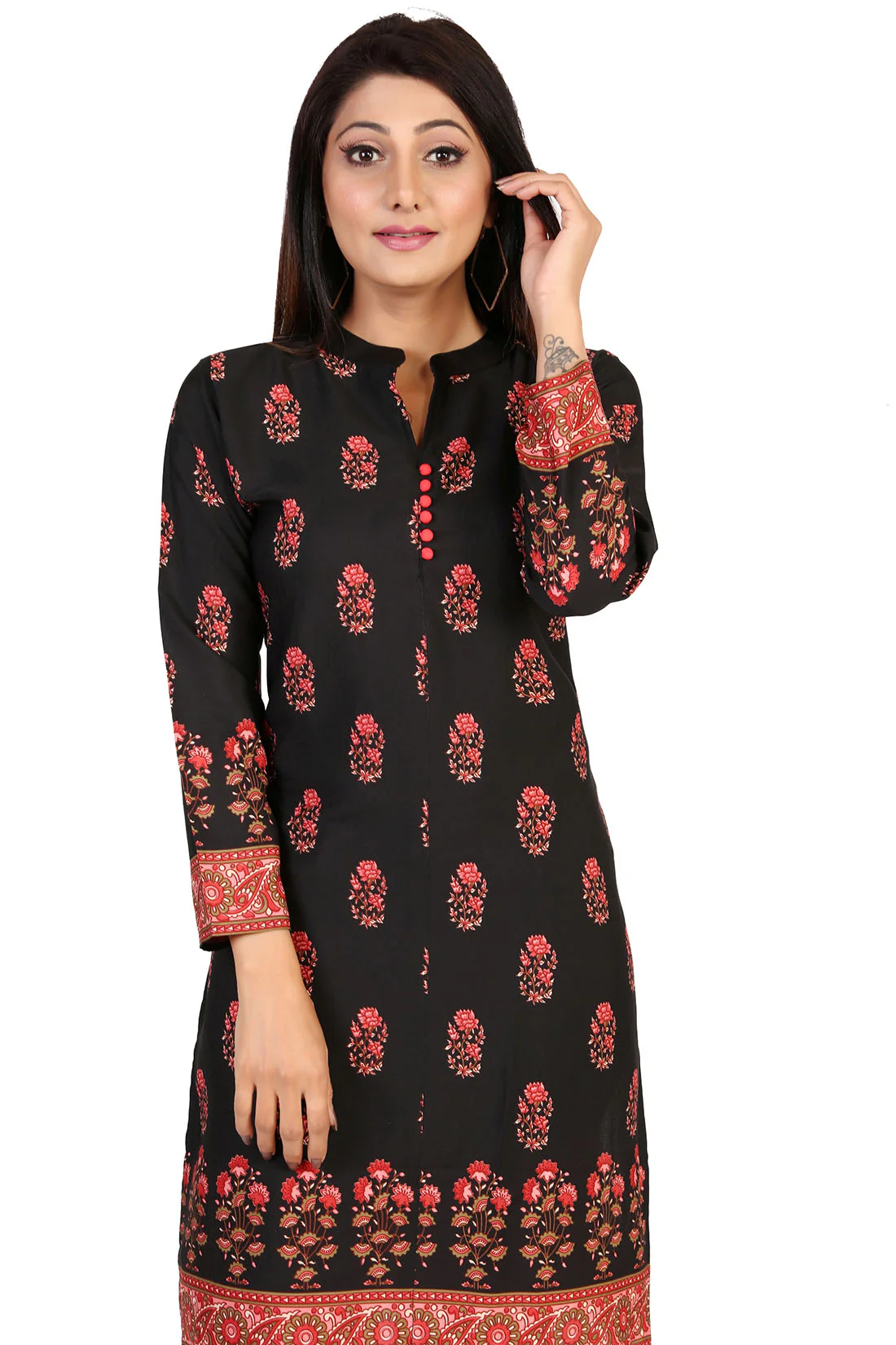 Indian Kurtis for Women Long Tunic Kurta Tops (Black) - Image 4