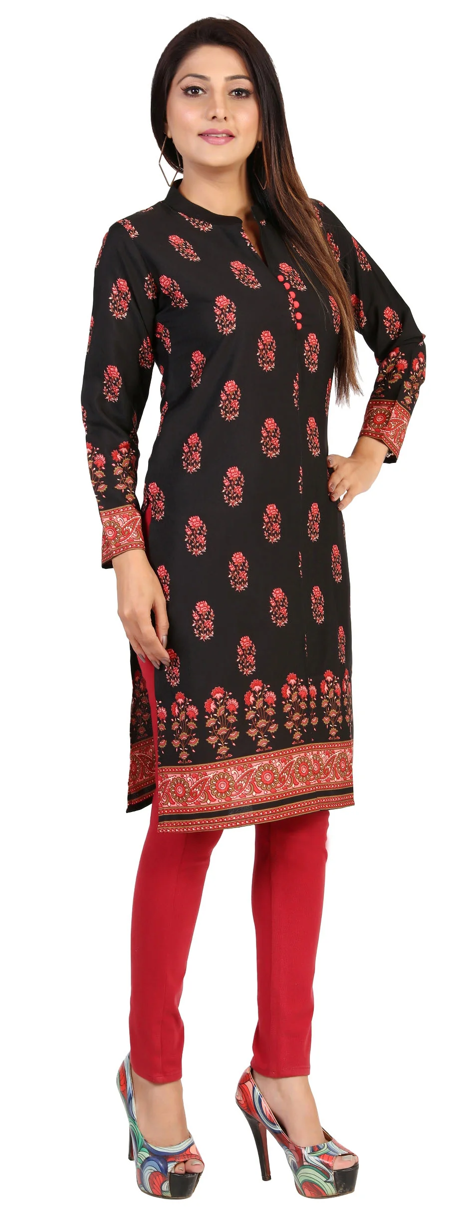 Indian Kurtis for Women Long Tunic Kurta Tops (Black) - Image 5