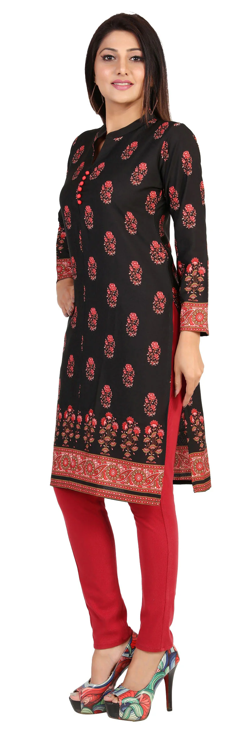 Indian Kurtis for Women Long Tunic Kurta Tops (Black) - Image 6