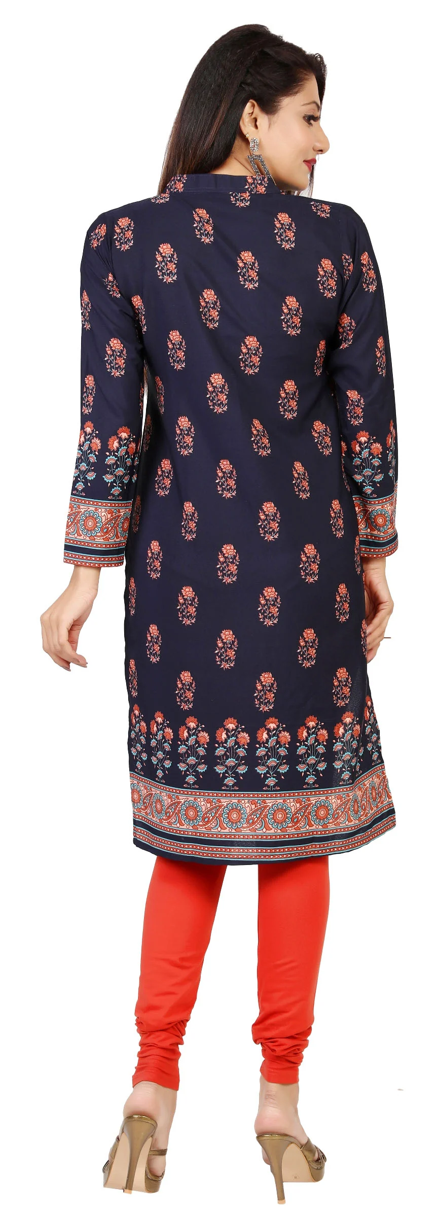 Indian Kurtis for Women Long Tunic Kurta Tops (Blue) - Image 2