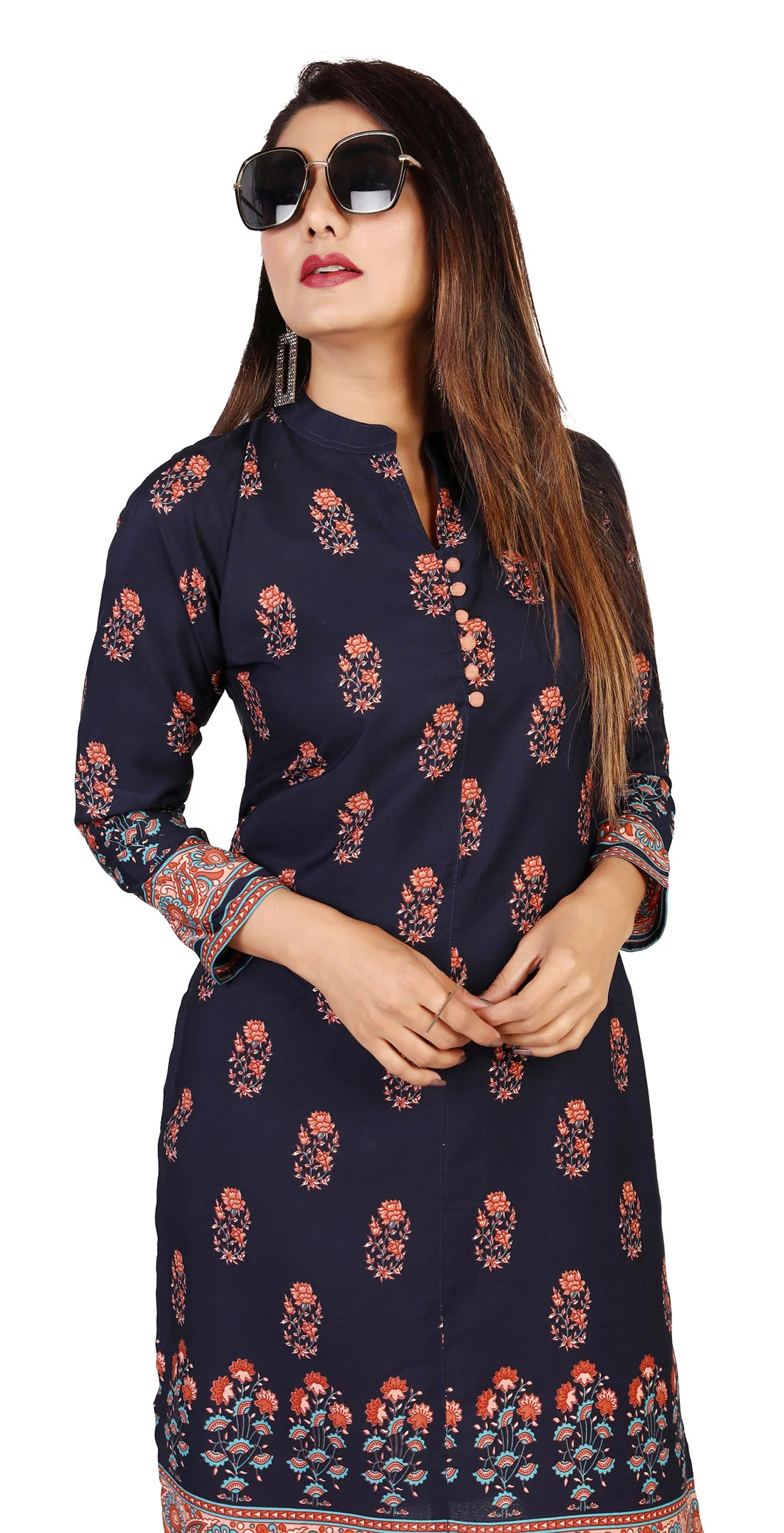 Indian Kurtis for Women Long Tunic Kurta Tops (Blue) - Image 4