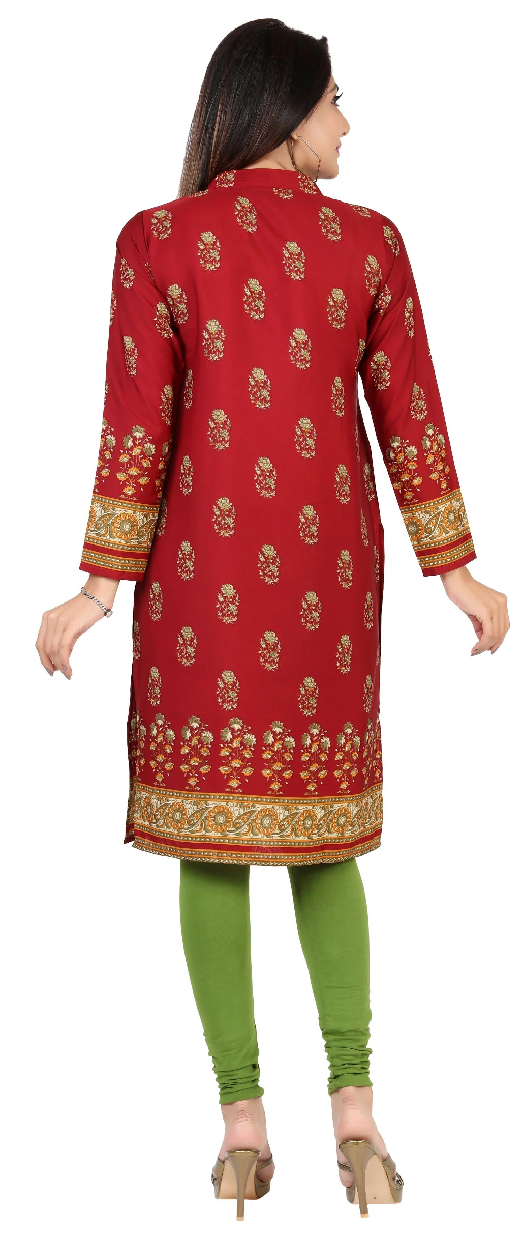 Indian Kurtis for Women Long Tunic Kurta Tops (Maroon) - Image 2