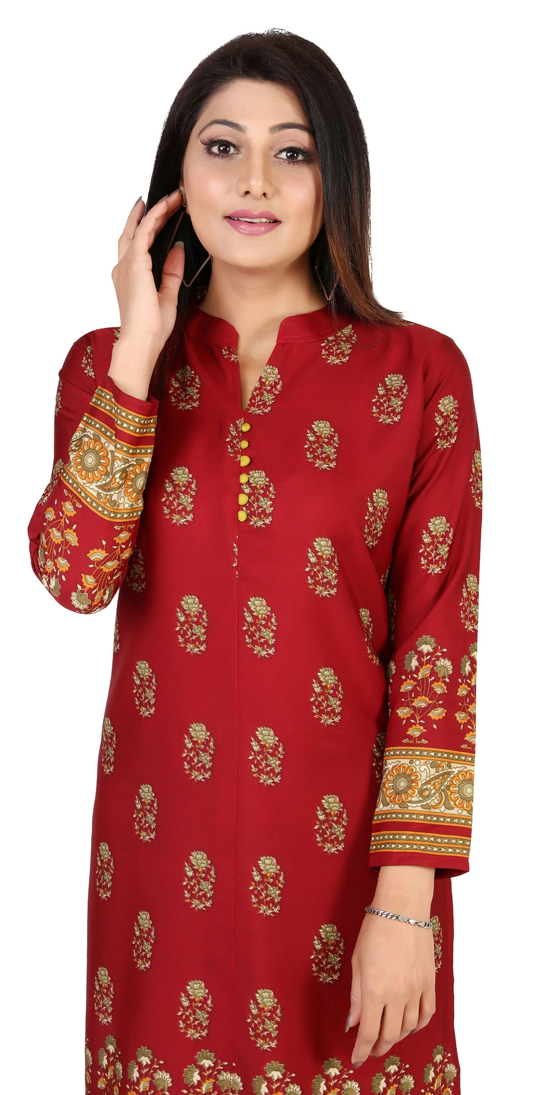 Indian Kurtis for Women Long Tunic Kurta Tops (Maroon) - Image 4