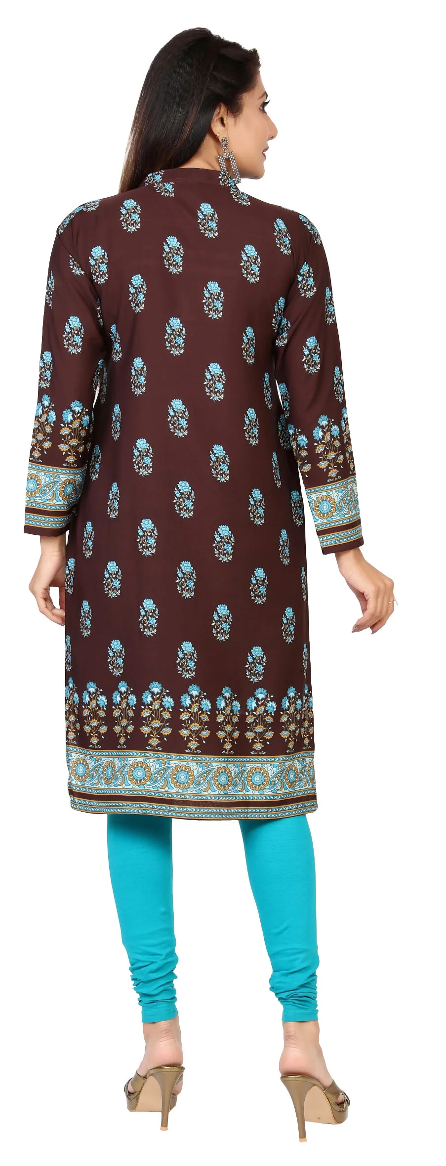 Indian Kurtis for Women Long Tunic Kurta Tops (Chocolate) - Image 2