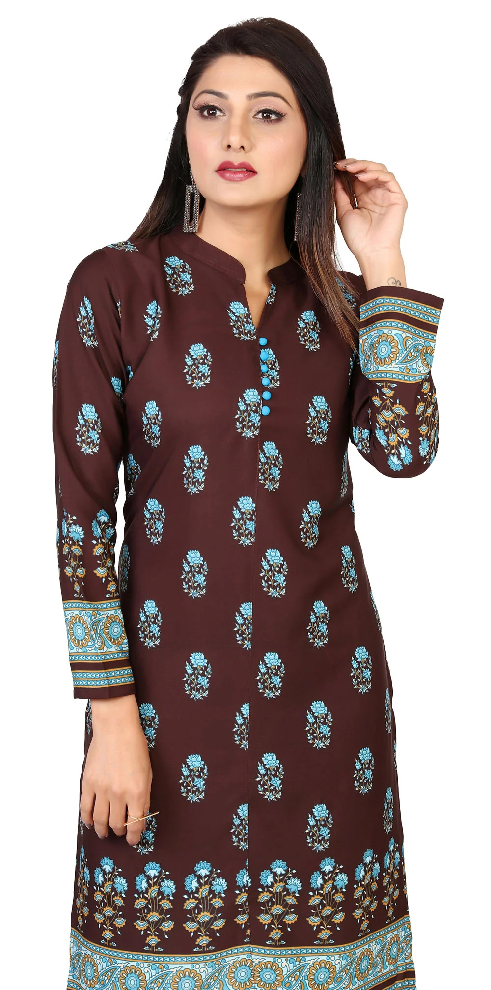 Indian Kurtis for Women Long Tunic Kurta Tops (Chocolate) - Image 4