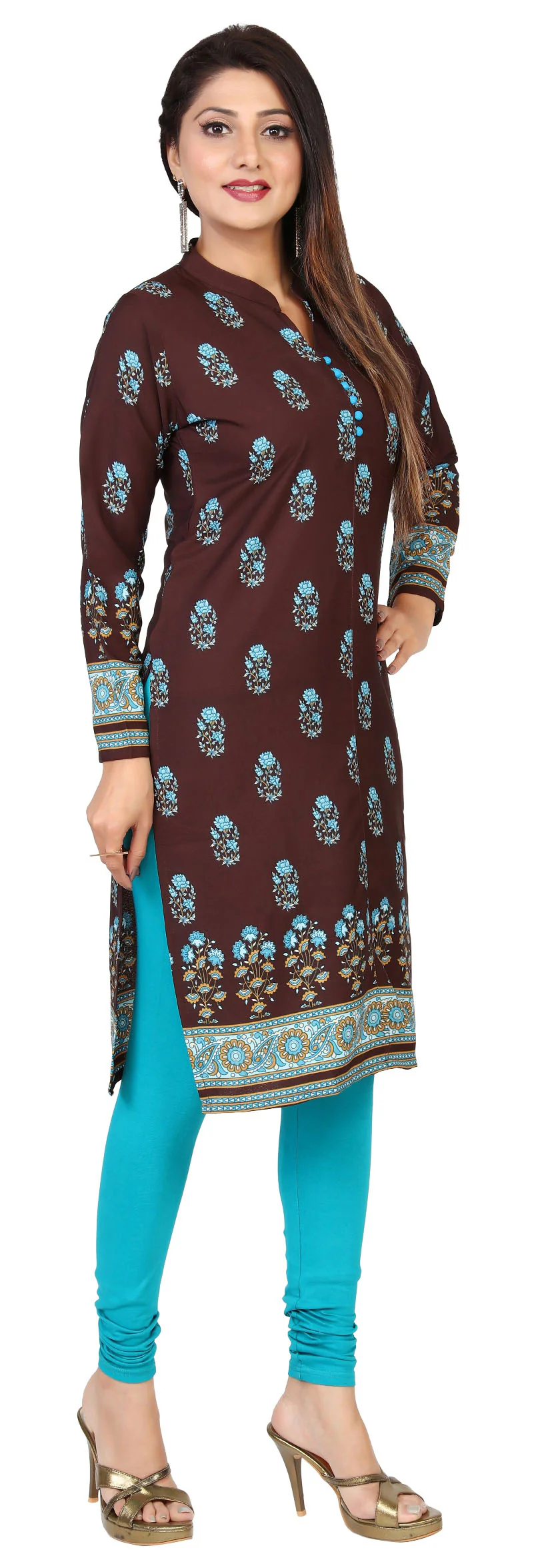 Indian Kurtis for Women Long Tunic Kurta Tops (Chocolate) - Image 5