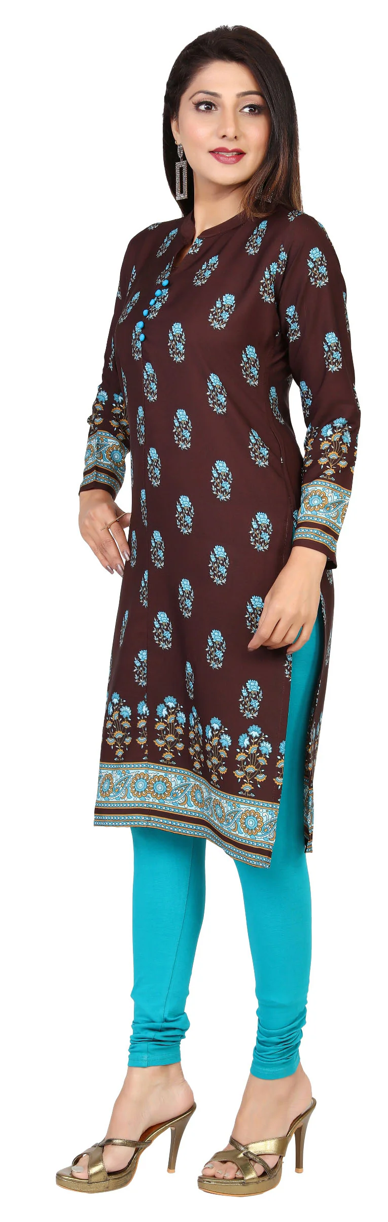 Indian Kurtis for Women Long Tunic Kurta Tops (Chocolate) - Image 6