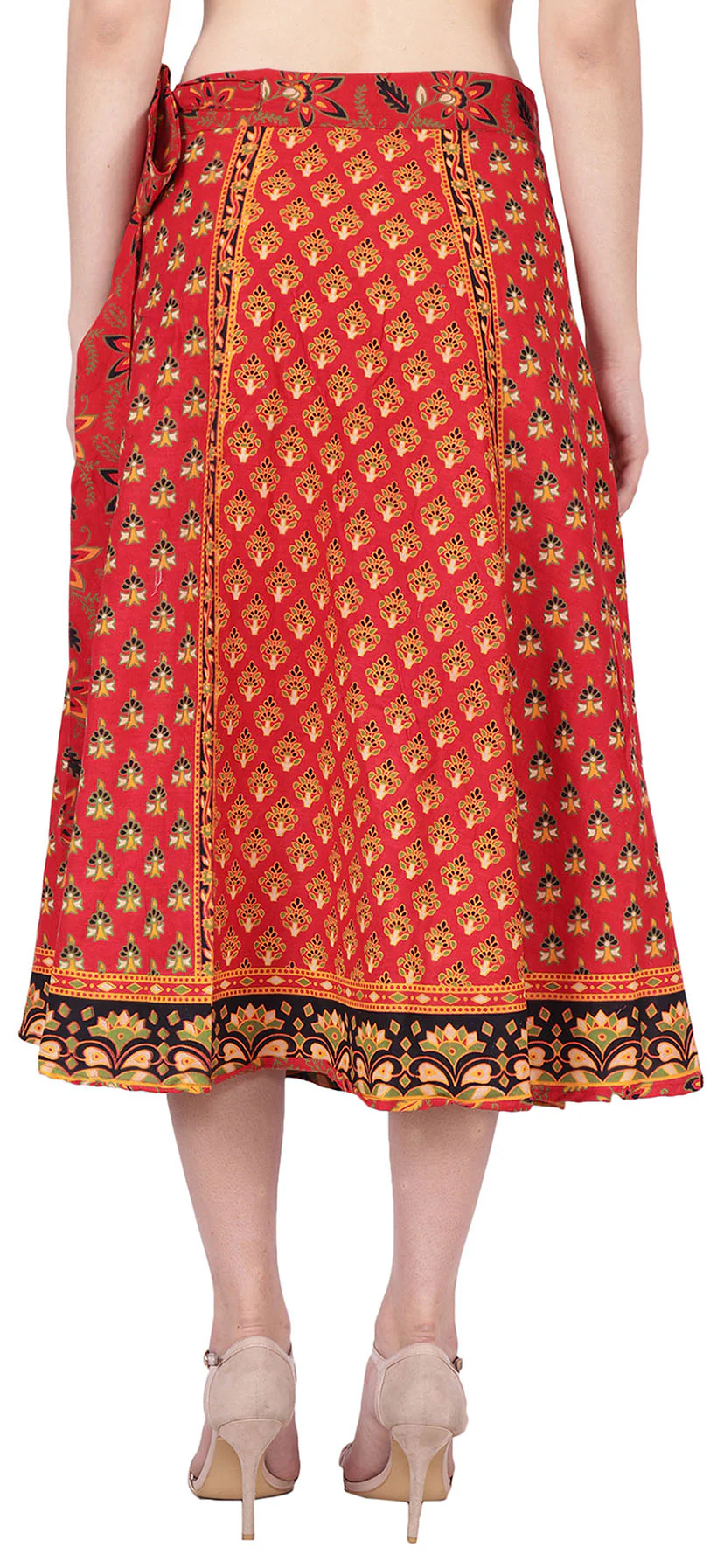 Long Printed Wrap Around Cotton Women's Indian Skirt (Red, One Size) - Image 3