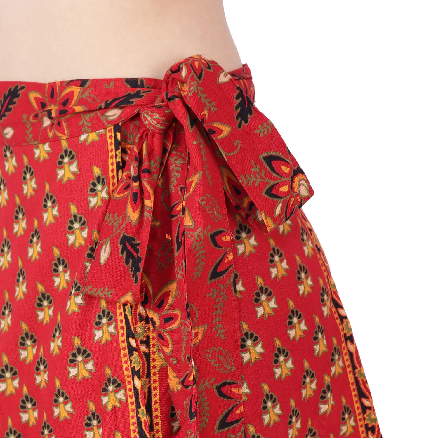Long Printed Wrap Around Cotton Women's Indian Skirt (Red, One Size) - Image 4