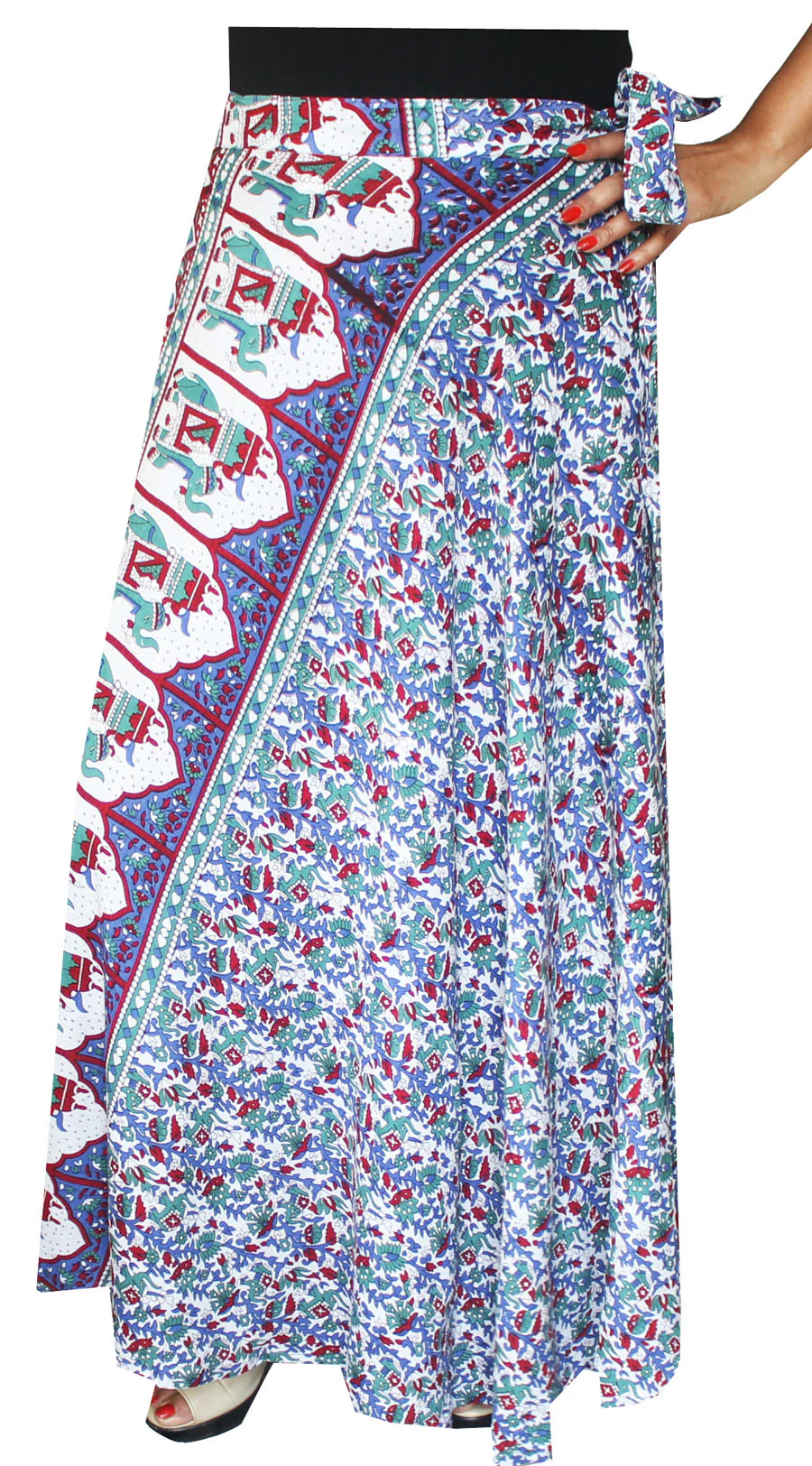 Long Rayon Wrap Around Skirts India Women (Blue)