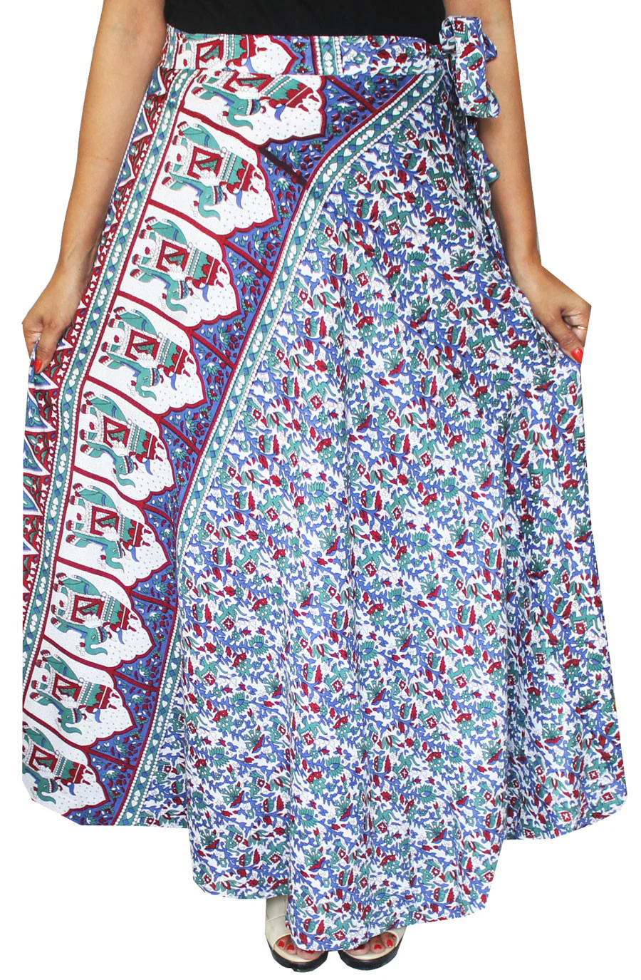 Long Rayon Wrap Around Skirts India Women (Blue) - Image 2