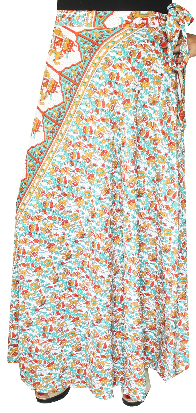 Long Rayon Wrap Around Skirts India Women (Green)