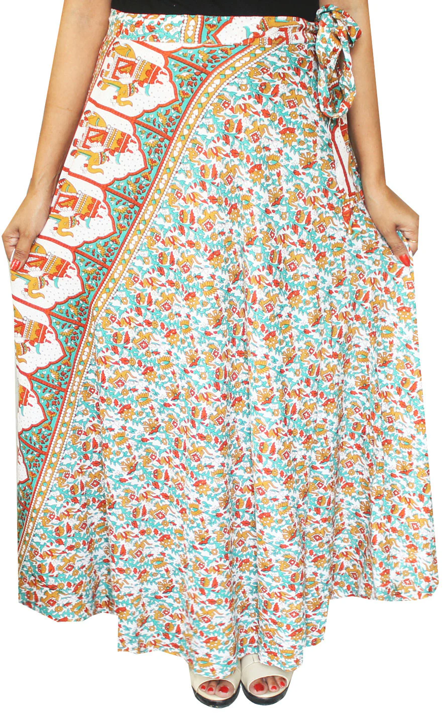 Long Rayon Wrap Around Skirts India Women (Green) - Image 2