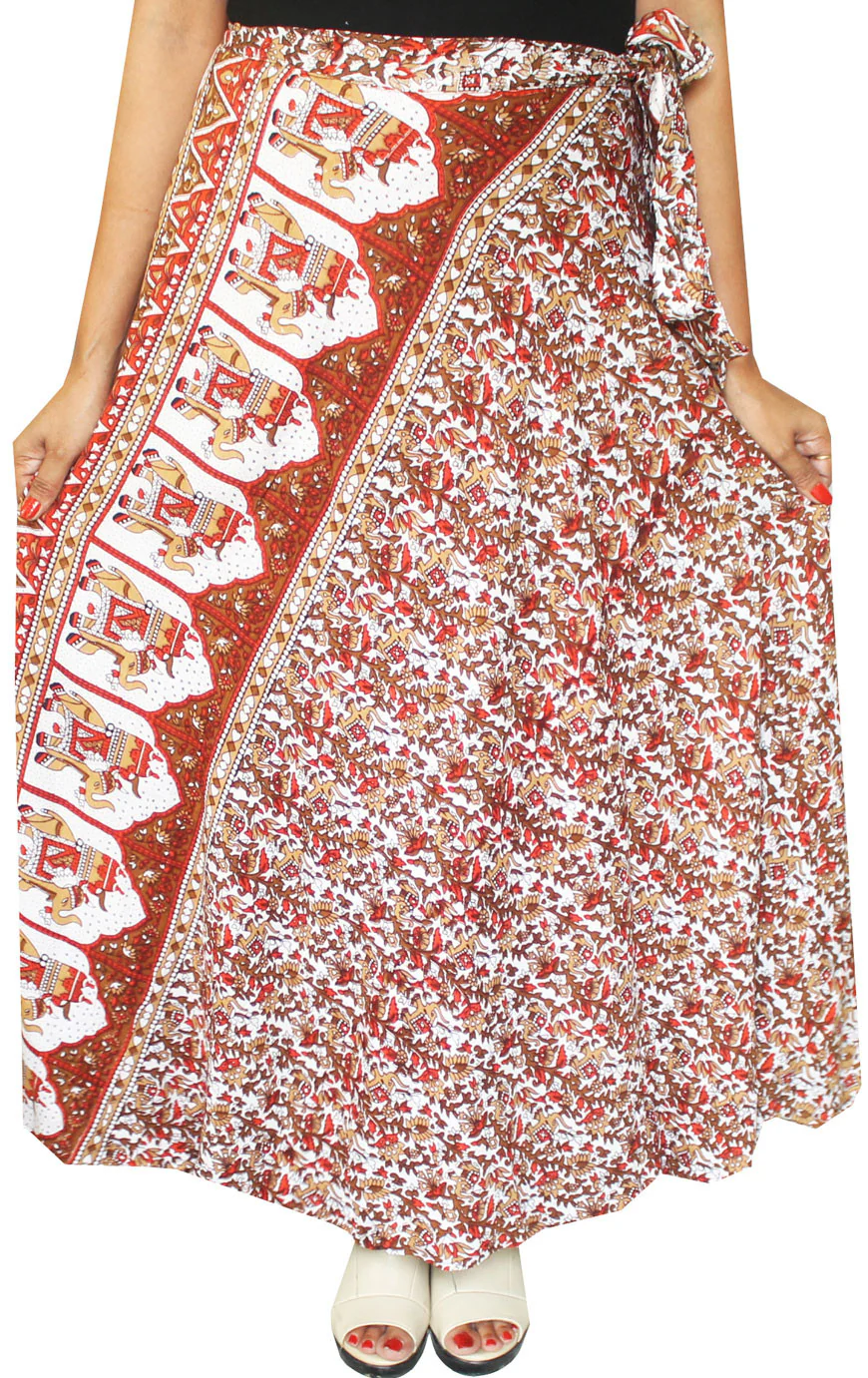 Long Rayon Wrap Around Skirts India Women (Brown) - Image 2