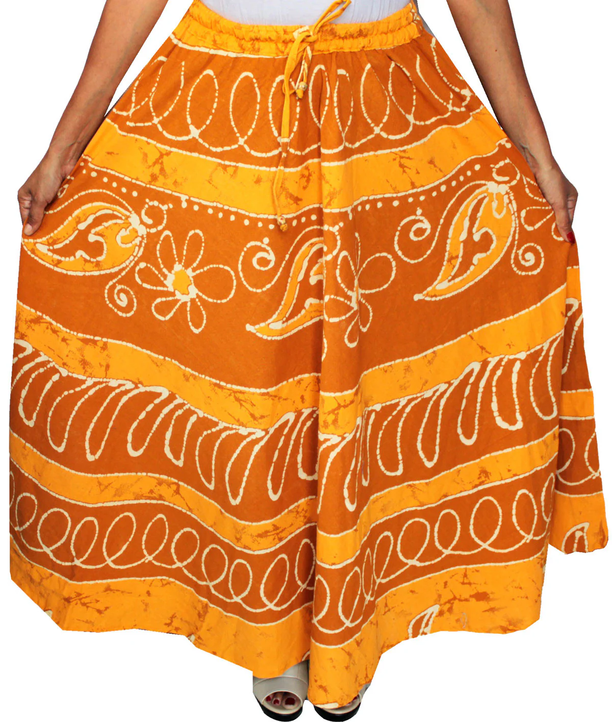 Long Skirt Batik Printed Womens Cotton India Clothes (Yellow) - Image 2