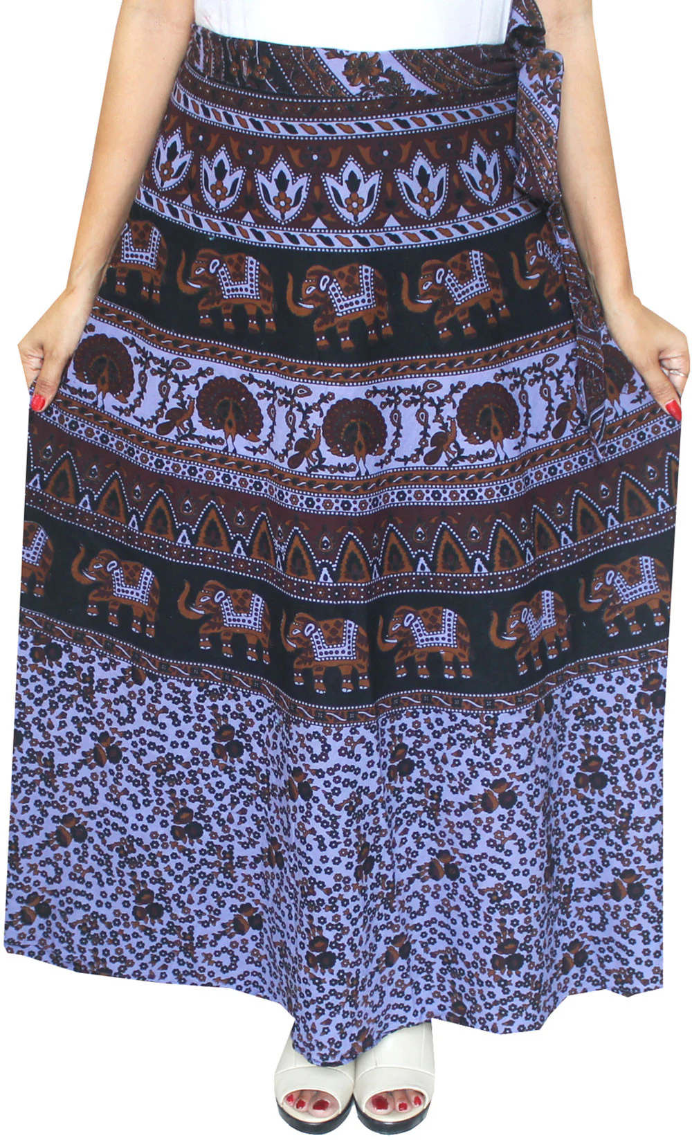 Long Skirt Wrap Around Printed Cotton India Clothes (Blue) - Image 2